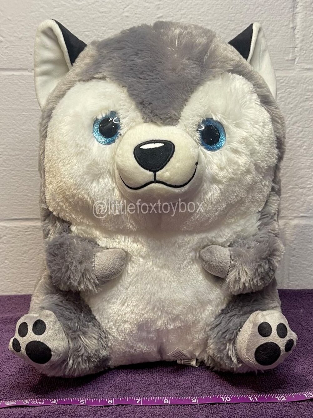Nanco Belly Buddies Husky Plush PF-BHU50 Gray White Dog Sparkle Eyes ESSA Toy